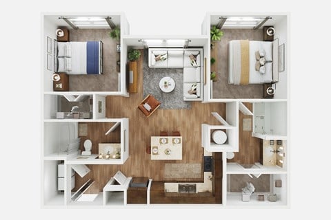 Floor plan for 2 beds, 2 baths, 968 sqft